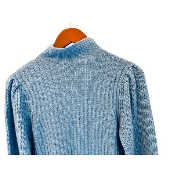 Aqua 100% Cashmere Balloon Sleeve Sweater In Heather Blue Size Small - Picture 8 of 9